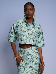 <b>Ghospell</b> Palmer Button Cropped Shirt