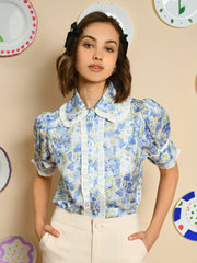 Sky Floral Ruffle Blouse