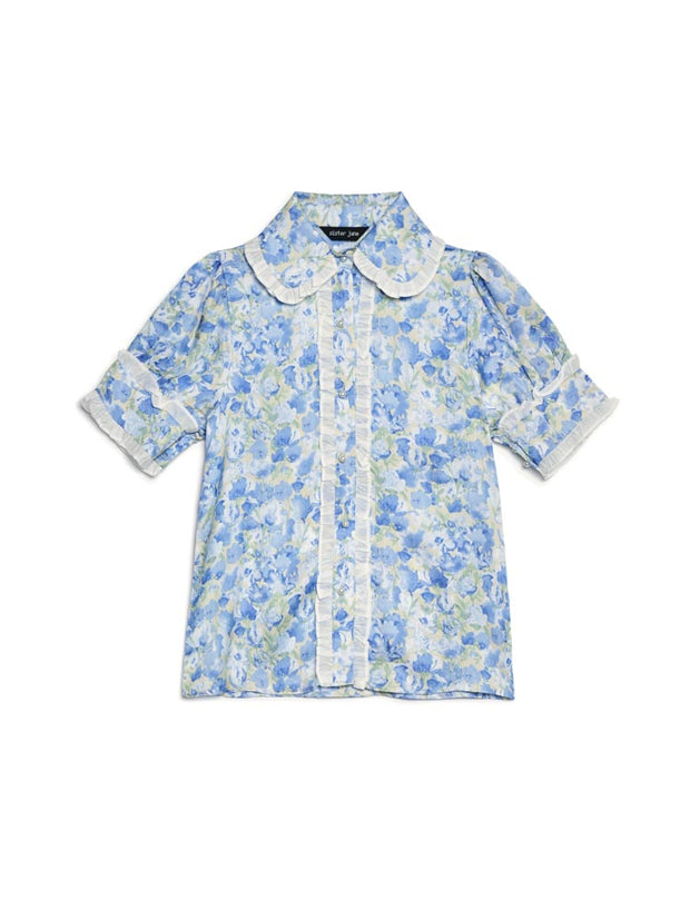 Sky Floral Ruffle Blouse