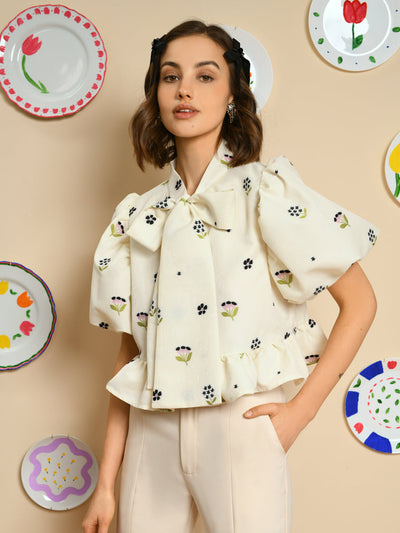 Bouquet Jacquard Bow Top